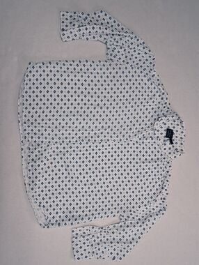 Press Slim Fit White Button-Down Shirt with Navy Geo Print